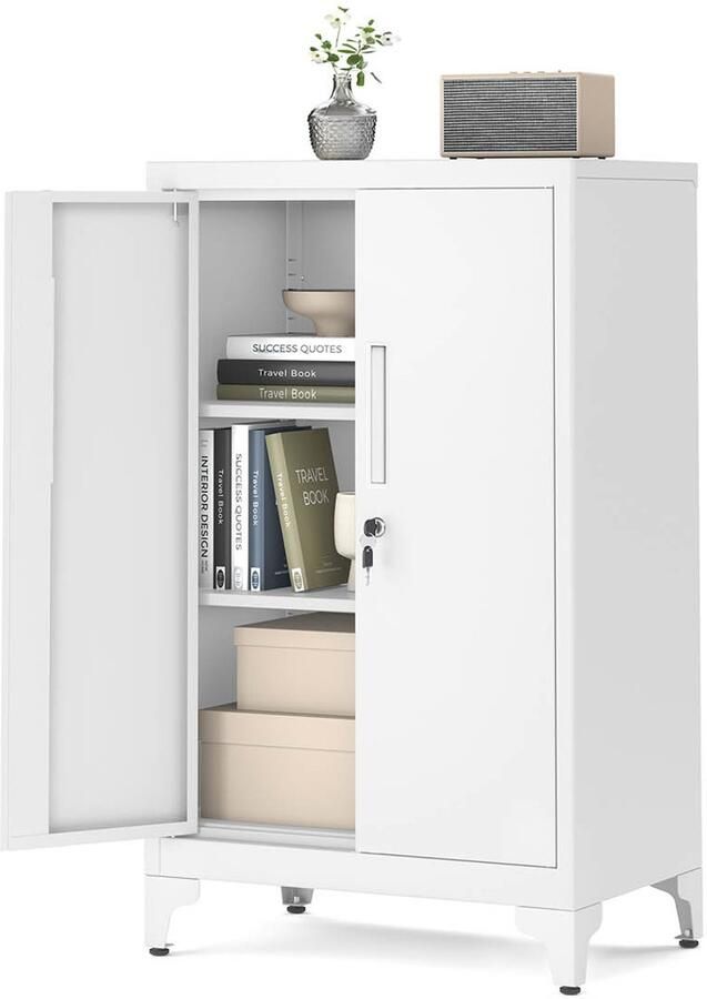 Songmics Archiefkast – Afsluitbaar – Met 2 Deuren – Mat Wit – Compacte Kantoorkast