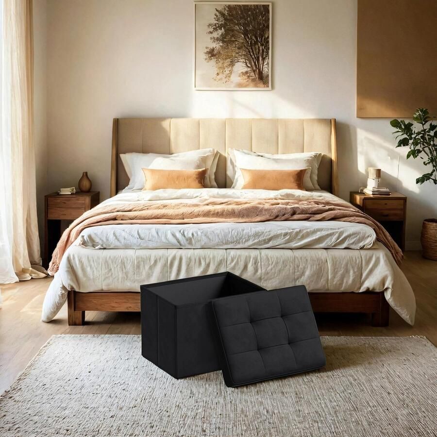 Songmics Bank – Met Opbergruimte – Fluweel – Opklapbare Zitkist – Met Deksel