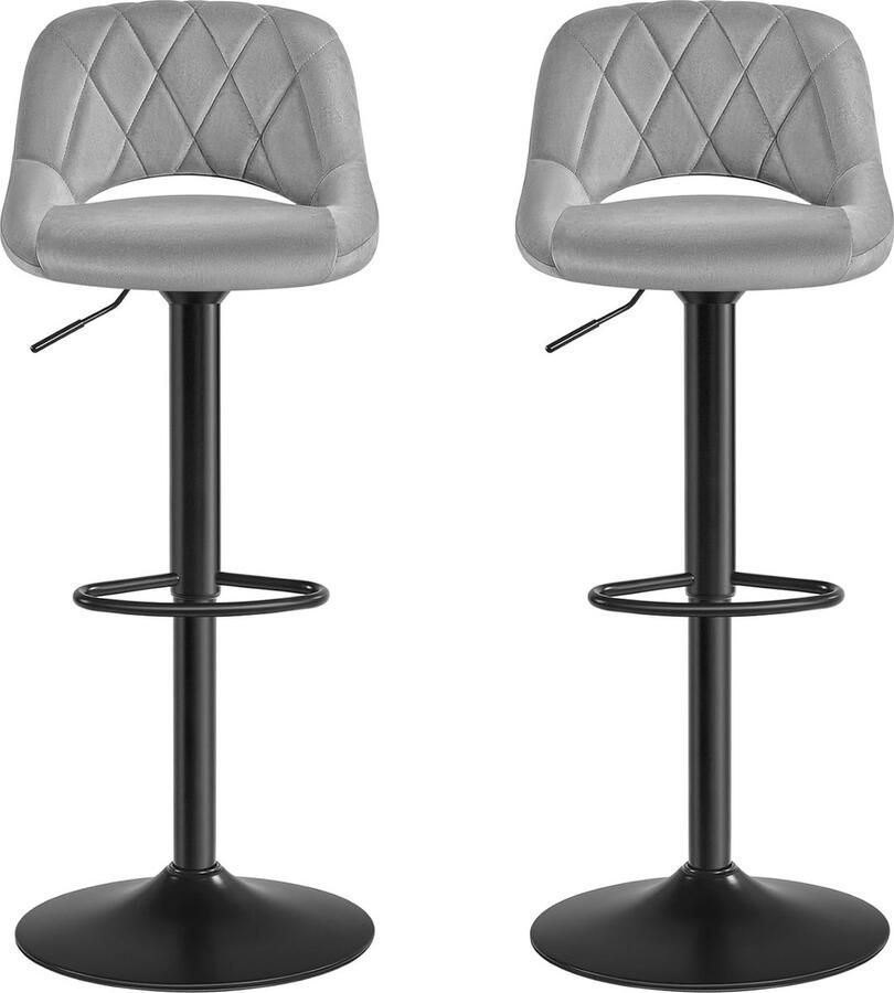 Songmics Barkruk set van 2 keukenstoelen met stabiel metalen frame en fluwelen bekleding voetsteun verstelbare zithoogte eenvoudig te monteren retro lichtgrijs