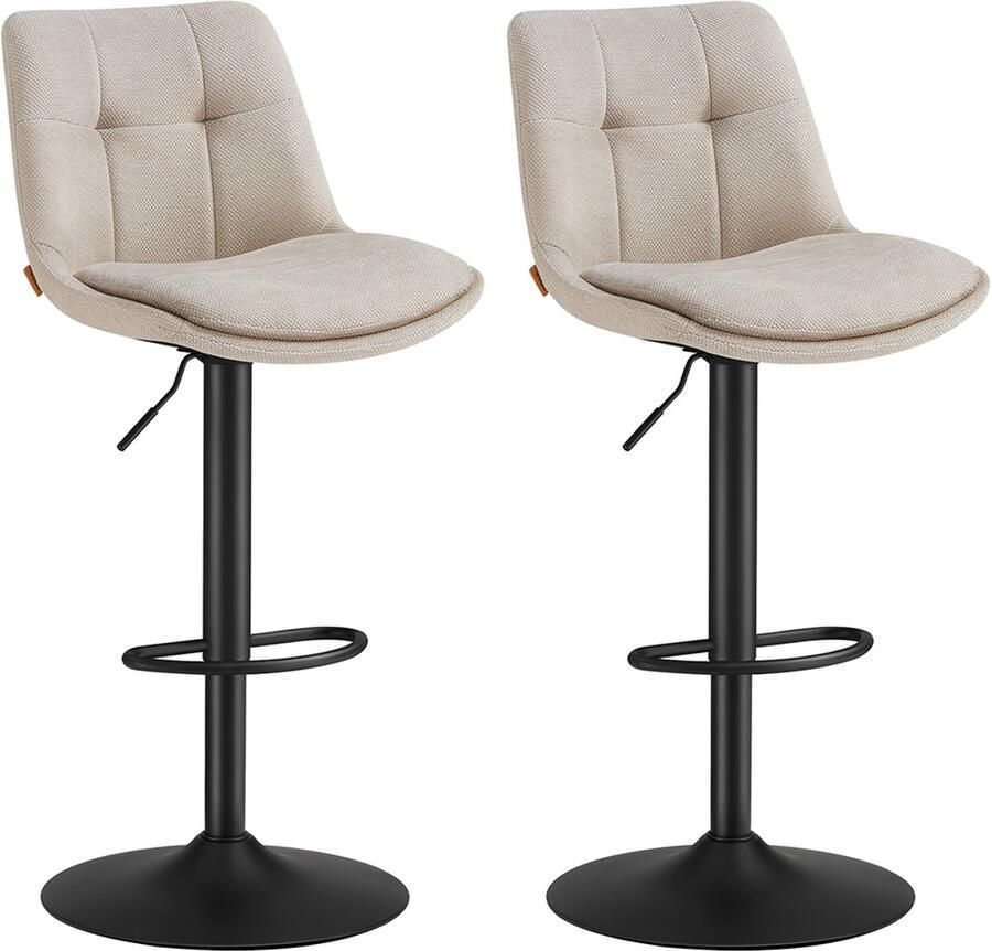 Songmics Barstoelen – In Hoogte Verstelbaar – Met Rugleuning en Voetsteun – Crèmewit – Set van 2