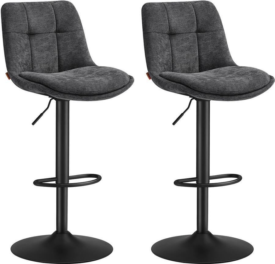 Songmics Barstoelen – In Hoogte Verstelbaar – Met Rugleuning en Voetsteun – Leigrijs – Set van 2