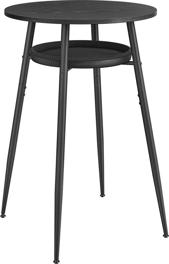 Songmics Bartafel met opbergruimte hoge ronde tafel bijzettafel imitatieleer met stiksels Mid-Century Modern-stijl keuken thuisbar eenvoudige montage ebbenhoutzwart-inktzwart 70D x 70B x 91H centimeter