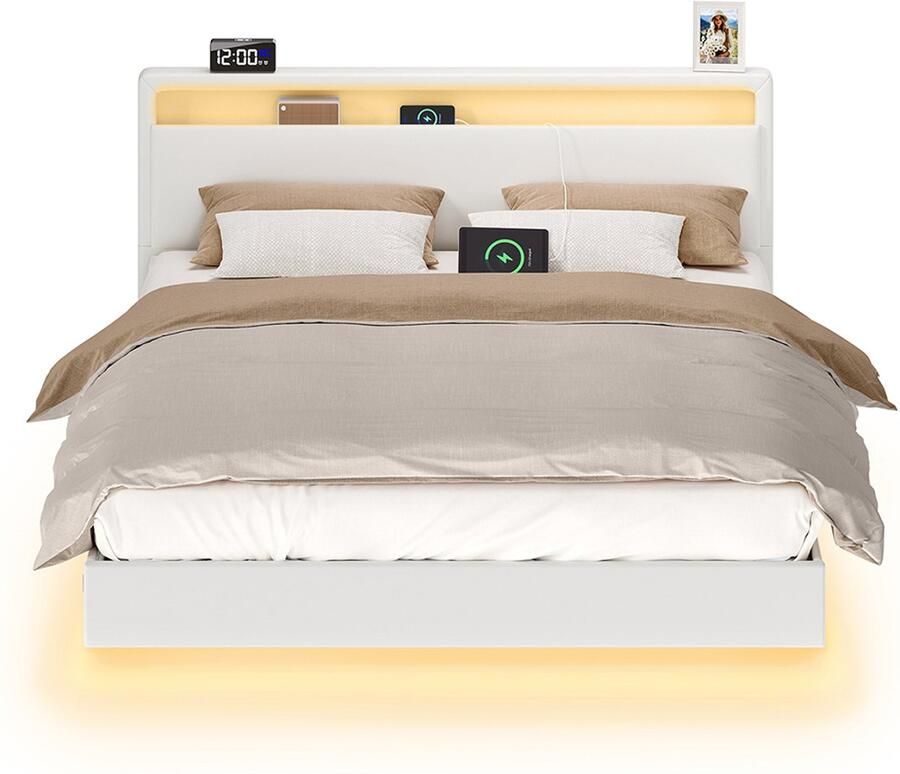 Songmics Bedframe – Met LED-Verlichting en Laadstation – 160 x 200 cm – Innovatieve Slaapoplossing
