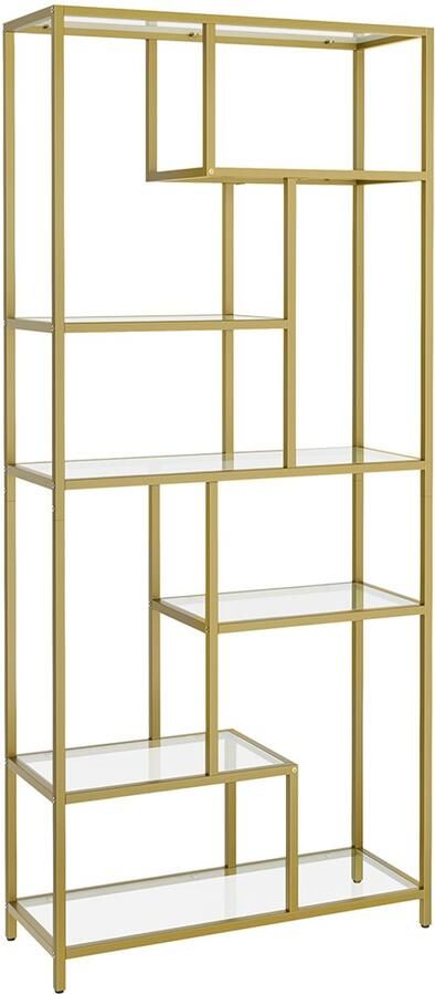Songmics Boekenkast – Met 6 Planken – Goud-Transparant – Luxe Design