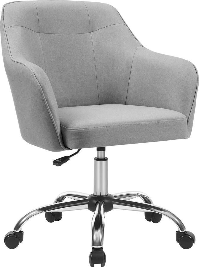 ‎SONGMICS Bureaustoel Comfortabele bureaustoel In hoogte verstelbare computerstoel Draagvermogen 120 kg Stalen frame Kunstlinnen Ademend Thuiskantoor Kantoor Lichtgrijs OBG019G02