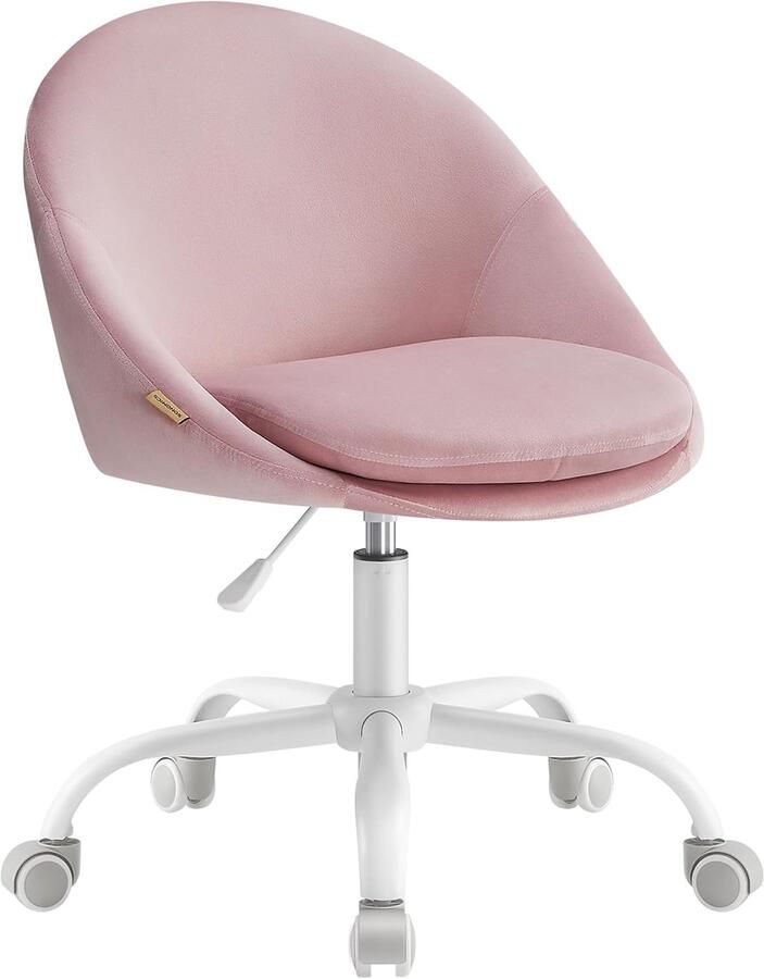Songmics Bureaustoel draaistoel van fluweel comfortabele zitting schuimvulling in hoogte verstelbaar voor kantoor slaapkamer snoeproze OBG020R02