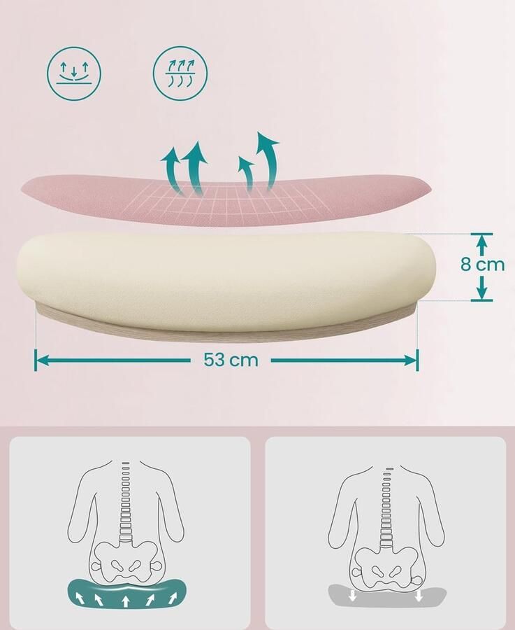 Songmics Bureaustoel – Ergonomisch – Met Wipfunctie – Pastelroze – Comfortabel Zitten