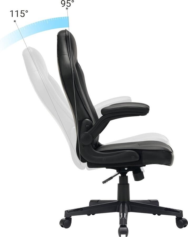 Songmics Bureaustoel ergonomische kantoorstoel bureaustoel in hoogte verstelbaar belastbaar tot 150 kg PU-leder thuiskantoor kantoor zwart OBG064B01