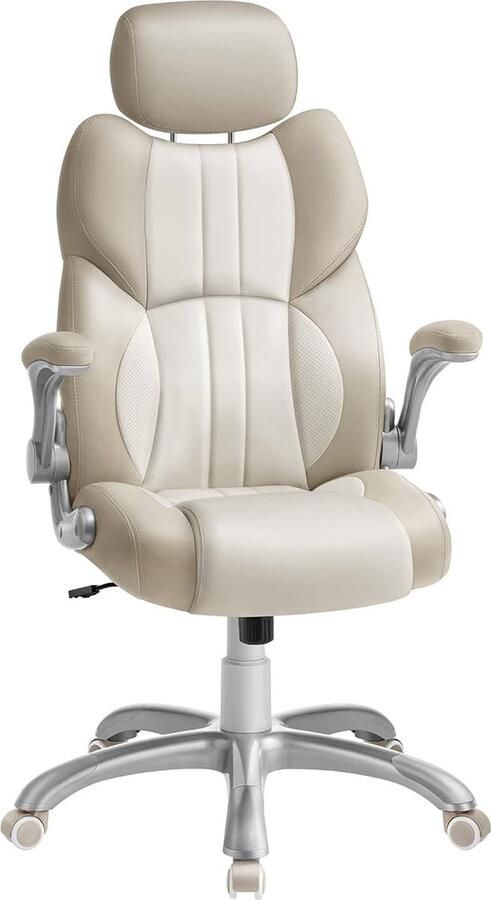Songmics Bureaustoel Gamingstoel Verstelbare Hoofdsteun Schommelfunctie Bureaustoel Verstelbare Armleuningen Universele Wielen In Hoogte Verstelbaar -Crème Wit OBG065W02