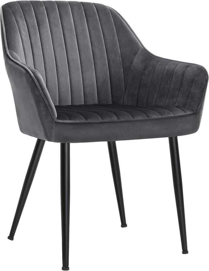 Songmics eetkamerstoel fauteuil gestoffeerde stoel met armleuningen metalen poten fluwelen bekleding zitbreedte 49 cm max. 110 kg voor studeerkamer woonkamer slaapkamer grijs