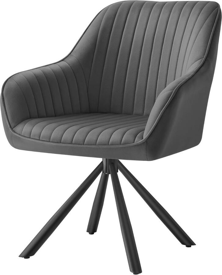 Songmics Eetkamerstoel Keukenstoel – Draaibaar Velvet Bekleed met Armleuningen Draagvermogen 120 kg Stalen Poten – Voor Eetkamer of Keuken – Grijs Inktzwart – Model KDC161G01V1