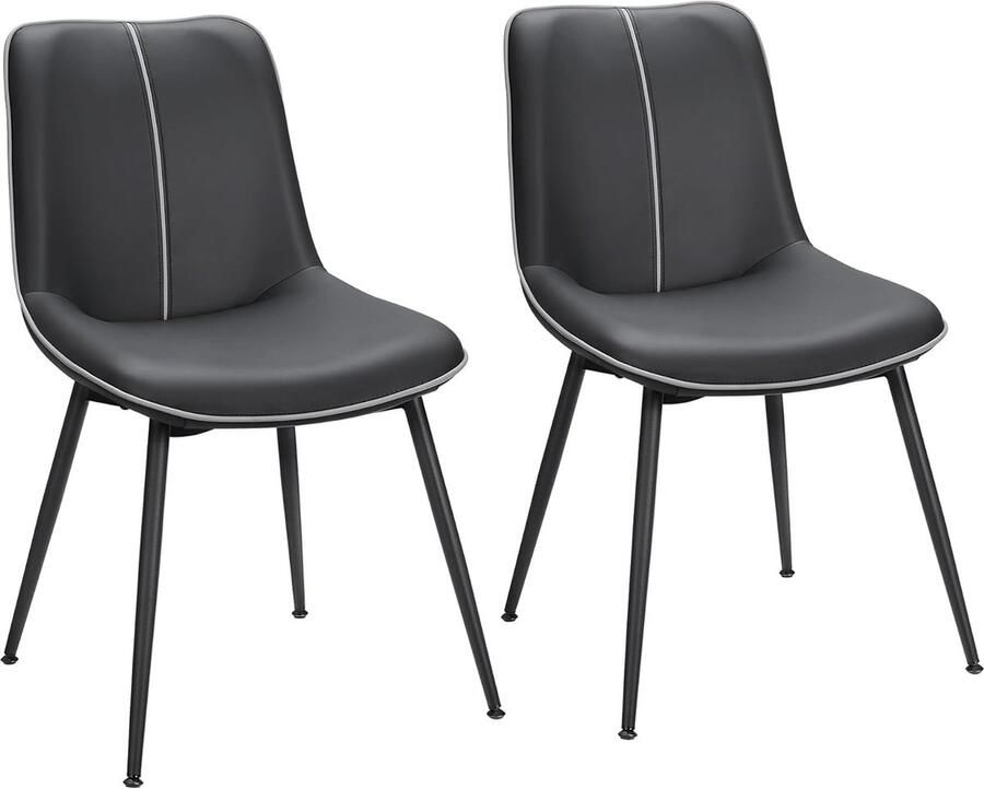 Songmics Eetkamerstoel set van 2 keukenstoel gestoffeerde stoel kunstleer verstelbare poten stalen poten gebogen rugleuning voor eetkamer keuken inktzwart HMDC140B02