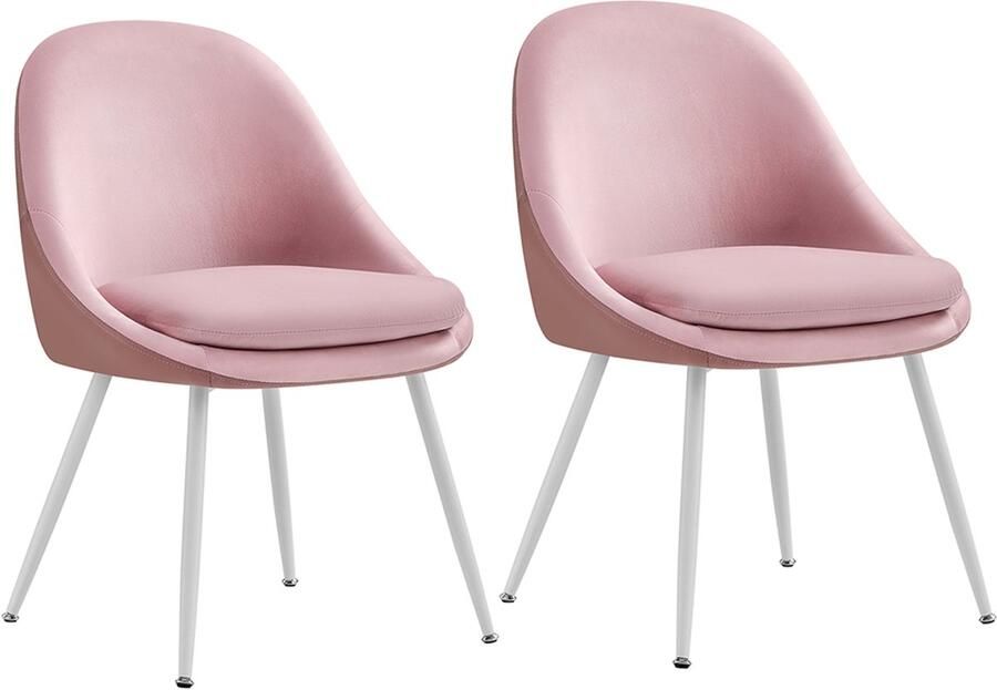 Songmics Eetkamerstoel – Set van 2 – Met Kussens – Pastelroze-Wolkenwit – Comfortabel Dineren