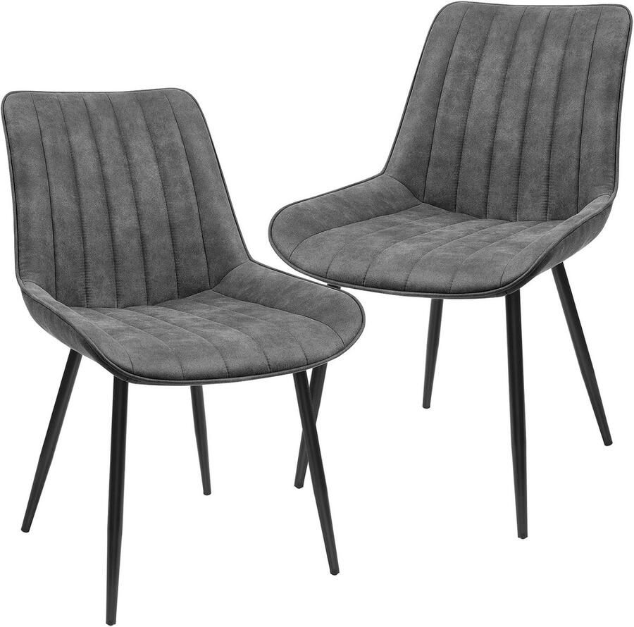 Songmics Eetkamerstoelen set van 2 moderne keukenstoelen gestoffeerde stoelen met metalen poten fluwelen afwerking lounge stoelen grijs