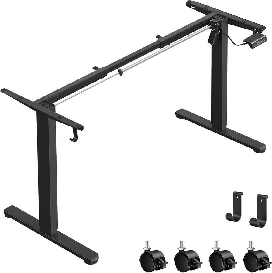 Songmics Elektrisch in hoogte verstelbaar bureau tafelframe bureaustandaard ZONDER TAFELBLAD met 2 haken geheugenfunctie met 3 hoogtes staal inktzwart
