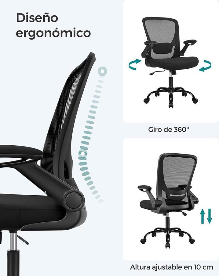 Songmics EMOB Bureaustoel Matthias 66 x 60 x 107 cm Zwart XL-bureaustoelen Zwart Kunststof; Nylon; Metaal XL-bureaustoelen Op voorraad