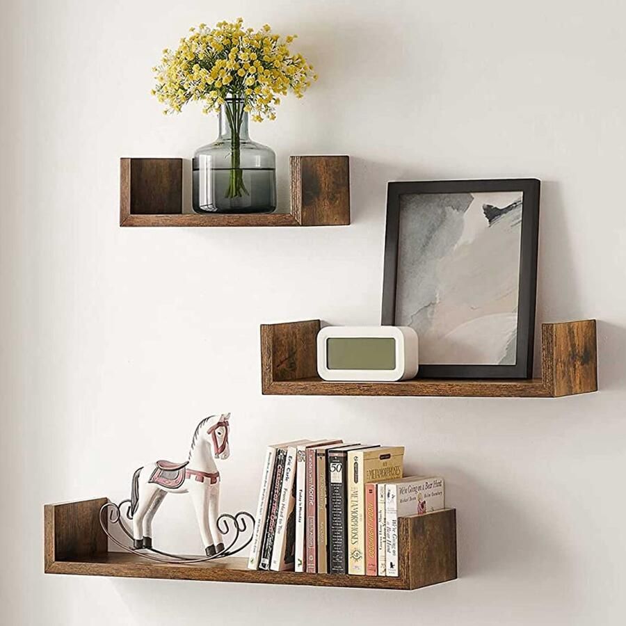 Songmics EMOB Wandplankset Konan Kleine middelgrote en grote wandplank Bruin Woonaccessoires outlet Bruin MDF Woonaccessoires outlet Op voorraad