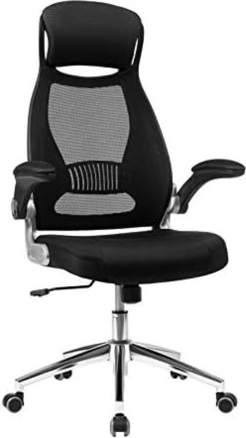 Songmics ergonomische bureaustoel draaibaar in hoogte en verstelbare armleuningen ademende rugleuning van canvas zwart 64 x 55 x (117-126 5) cm