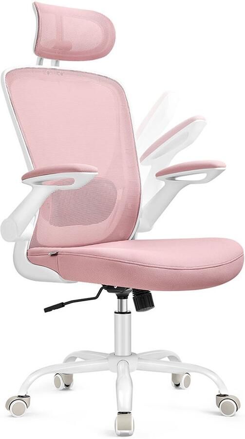 Songmics Bureaustoel – Ergonomisch – Met Wipfunctie – Pastelroze – Comfortabel Zitten - Foto 2