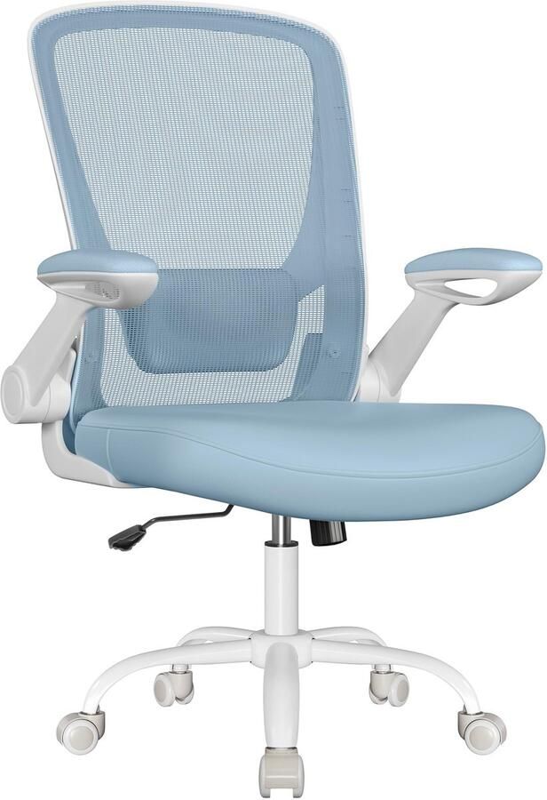 Songmics Ergonomische Canvas Bureaustoel Fauteuil Gewatteerde Lendensteun Schommelmechanisme 53 cm Brede Zitting Inklapbare Armleuningen Misty Blauw