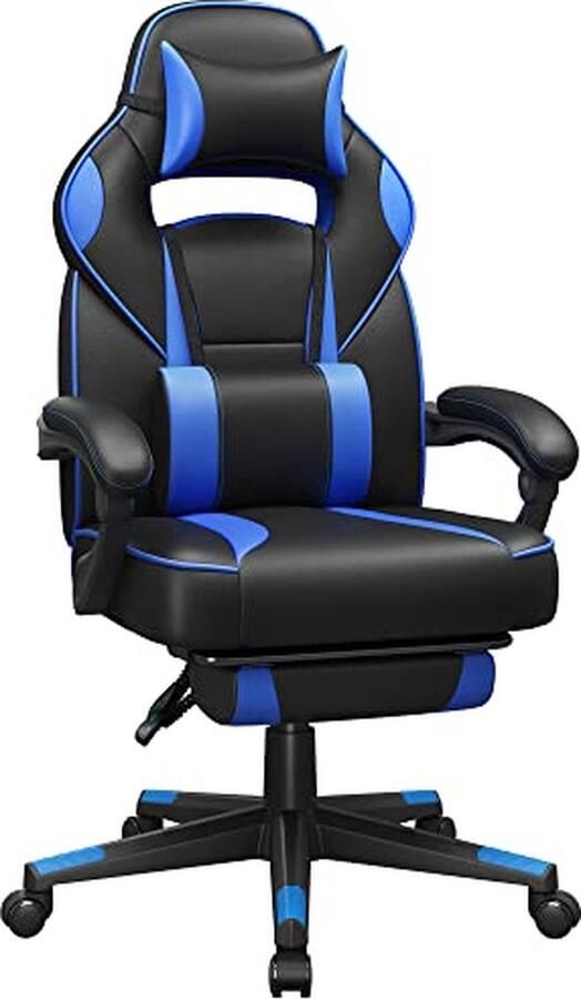 Songmics Gaming stoel bureaustoel voetensteun in hoogte verstelbare ergonomische 90-135° kantelhoek Belasting 150 kg Zwart Blauw
