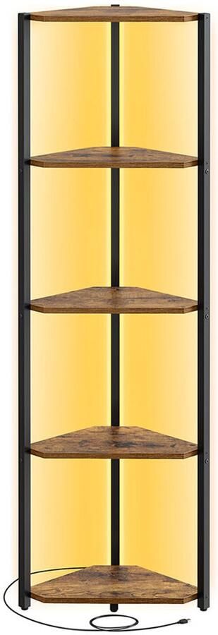 Songmics Hoekplank – 5 Niveaus – Met LED-Verlichting – Vintage Bruin – Warm Design