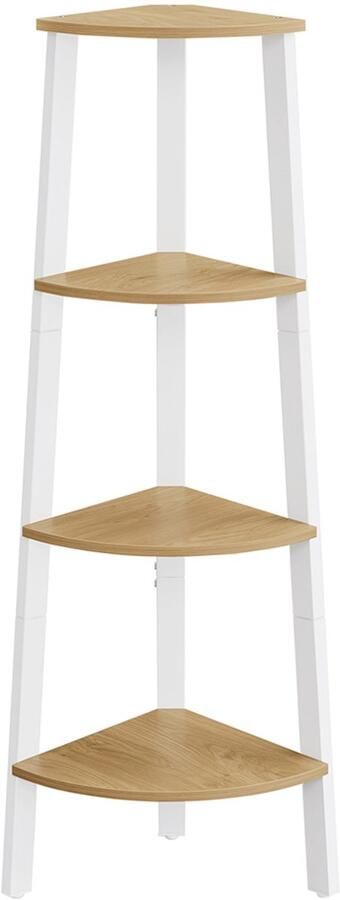 Songmics Hoekplank – Met 4 Niveaus – Naturel Eikenkleur – Mat Wit – Open Wandkast