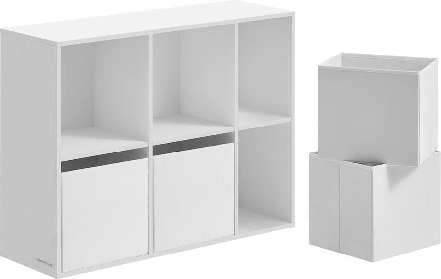 Songmics HOME Boekenkast Snow White (6 compartimenten 4 stoffen lades) – Supersnelle montage zonder gereedschap – Vloerstaande kast 27 × 83 × 62 7 cm (B×H×D) – Model LBC196W01