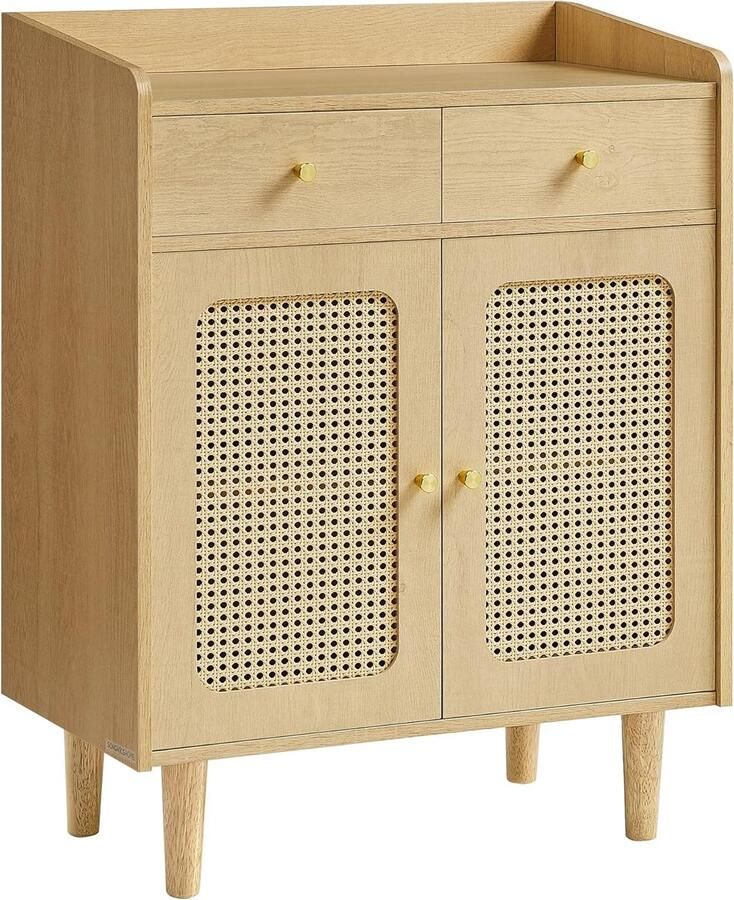 Songmics HOME BOHOVEN Collectie Dressoir keukenkast met rotaneffect deuren opbergkast met lades verstelbare plank Boho-stijl voor eetkamer eikenbeige