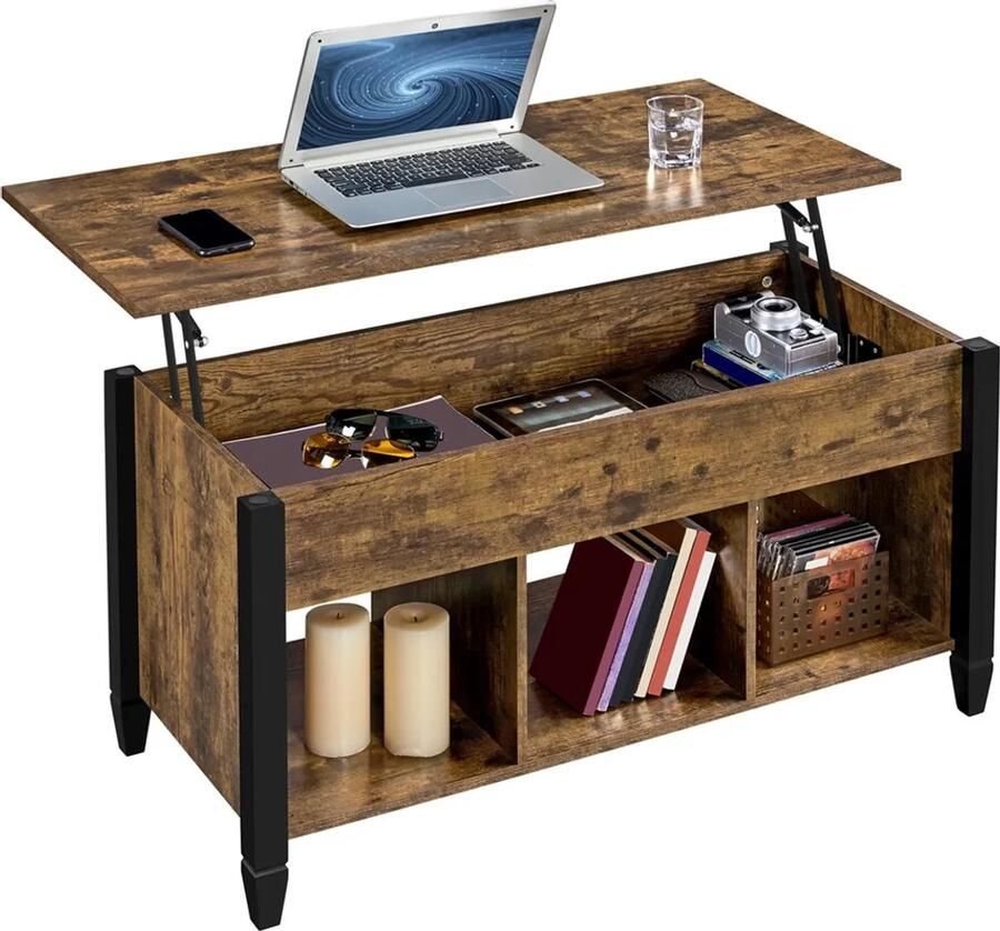 Songmics Home collection salontafel in hoogte verstelbare salontafel met hefplaat motortafel verborgen opbergruimte Bijzettafel van houten tafel voor woonkamer roest bruin