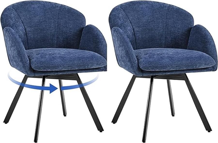 Songmics Home deco Eetkamerstoel draaibaar draaistoel eetkamer met draaibare zitting en afneembaar zitkussen bloembladvorm blauw