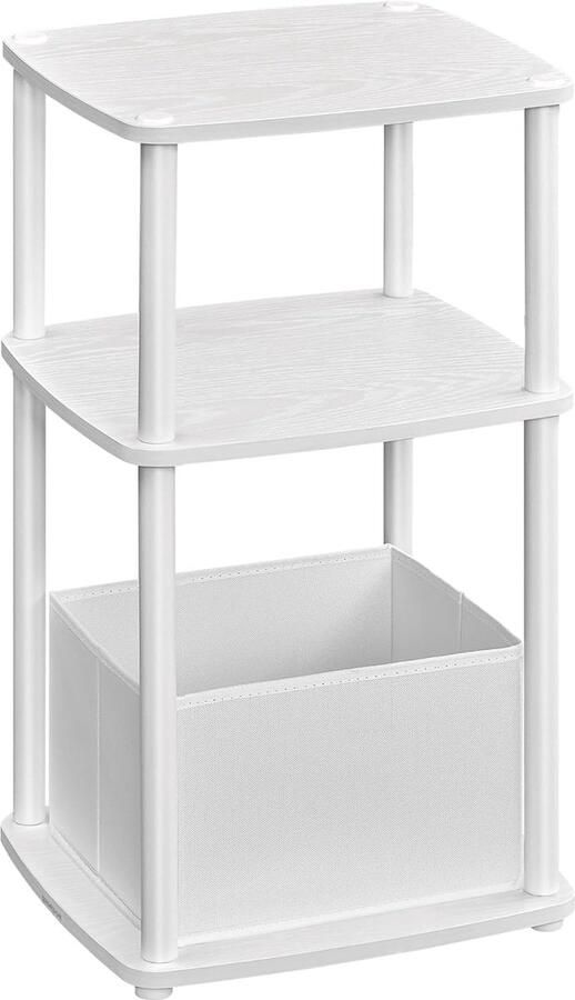 Songmics HOME Supersnelle montage zonder gereedschap bijzettafel nachtkastje met 3 planken stoffen mand voor slaapkamer woonkamer stalen frame 30 x 34 x 58 cm modern sneeuwwit LET286W01