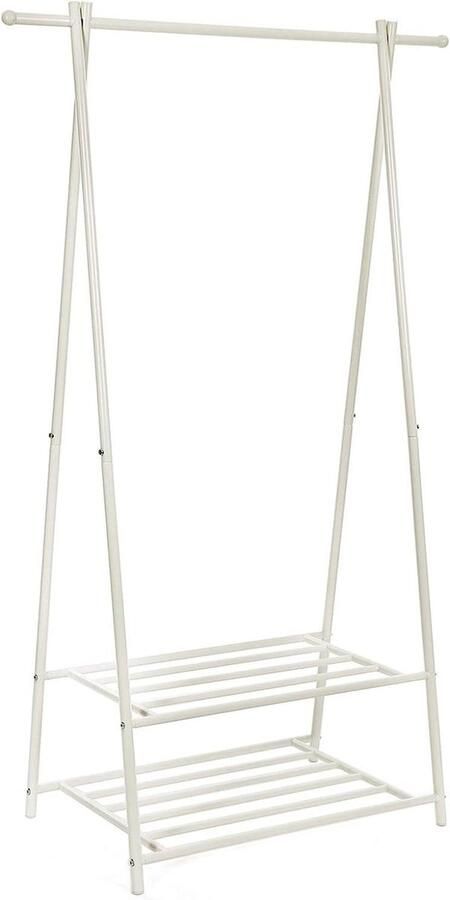 Songmics Kapstok met 2 Schoenplanken en Metalen Frame Ruimtebesparend Ideaal voor Slaapkamer en Hal Wit Kledingrek
