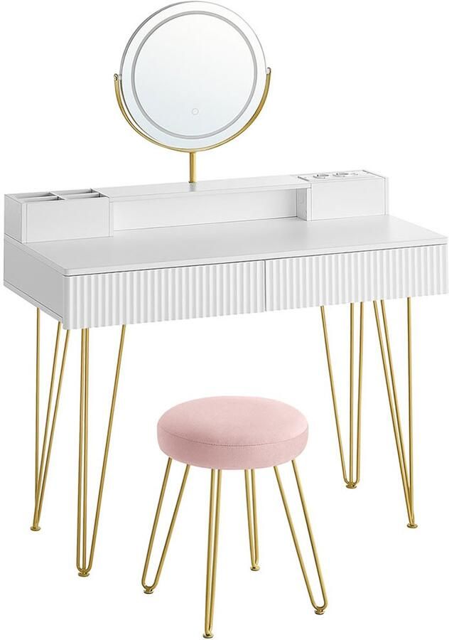 Songmics Kaptafel – Met Kruk – Met Verlichting – 40 x 100 x 134 8 cm – Luxe Make-up Set