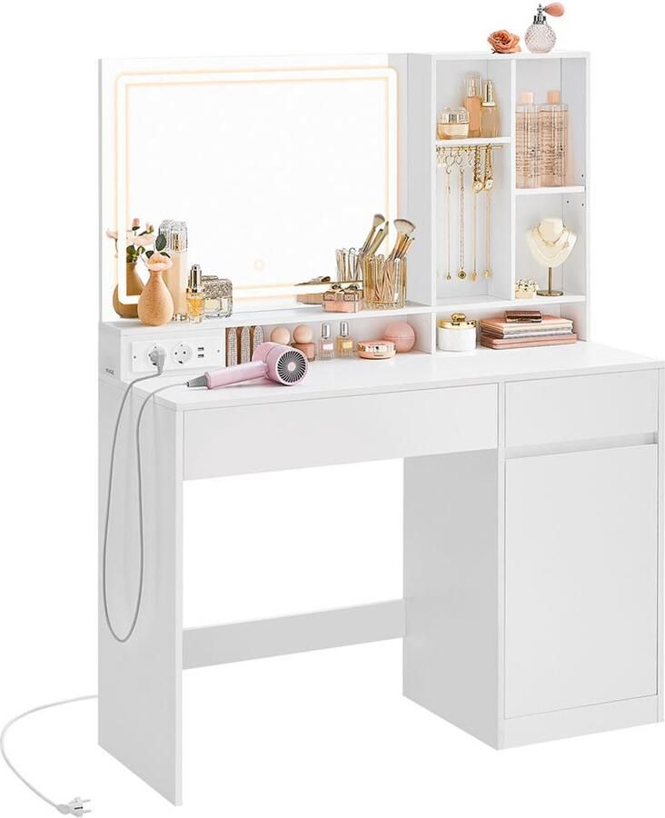 Songmics Kaptafel – Met LED-Verlichting – 110 cm Breed – Luxe Make-up Tafel