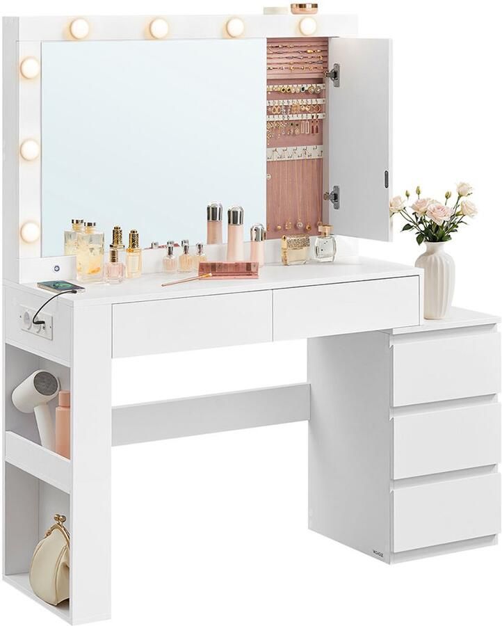 Songmics Kaptafel – Met LED-Verlichting – Met Wolkenwitte Spiegel – Make-up Organizer - Foto 2