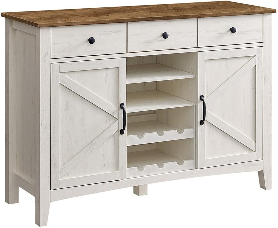 Songmics Keukenkast – Met Wijnrek – Vintage Wit-Honingbruin