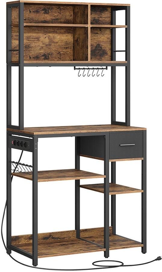 Songmics Keukenplank – 40 x 80 x 180 4 cm – Vintage Bruin-Inktzwart