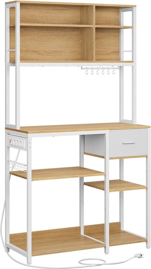 Songmics Keukenplank – Met Stopcontacten – Met Stoffen Lade – 40 x 100 x 180 4 cm – Praktische Keukenhulp