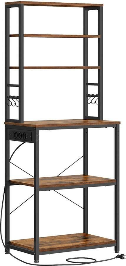 Songmics Keukenplank – Met Stopcontacten – Vintage Bruin-Inktzwart – Robuuste Plank