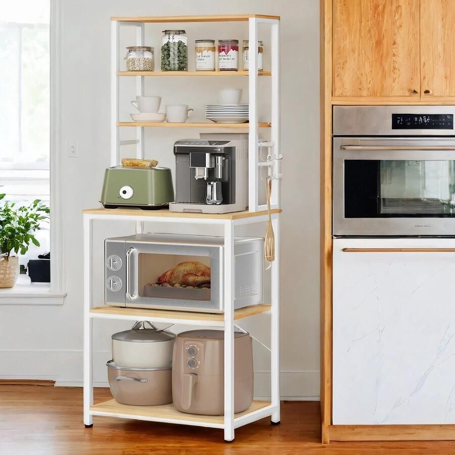 Songmics Keukenplank – Staand – Magnetronrek – 6 Planken – 6 Haken – Multifunctioneel