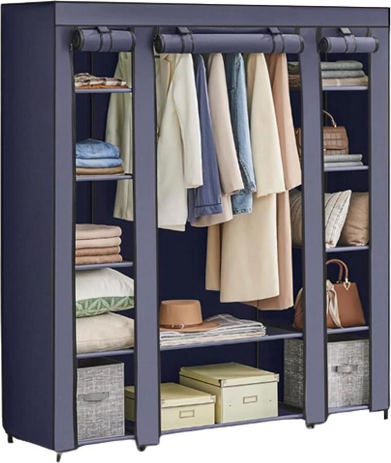Songmics Kledingkast 12 Planken – 150x45x175 cm – Stabiele Kleedkast met Rek & Opbergruimte Kledingrek Niet-geweven Stof – Voor Slaapkamer & Kleedkamer