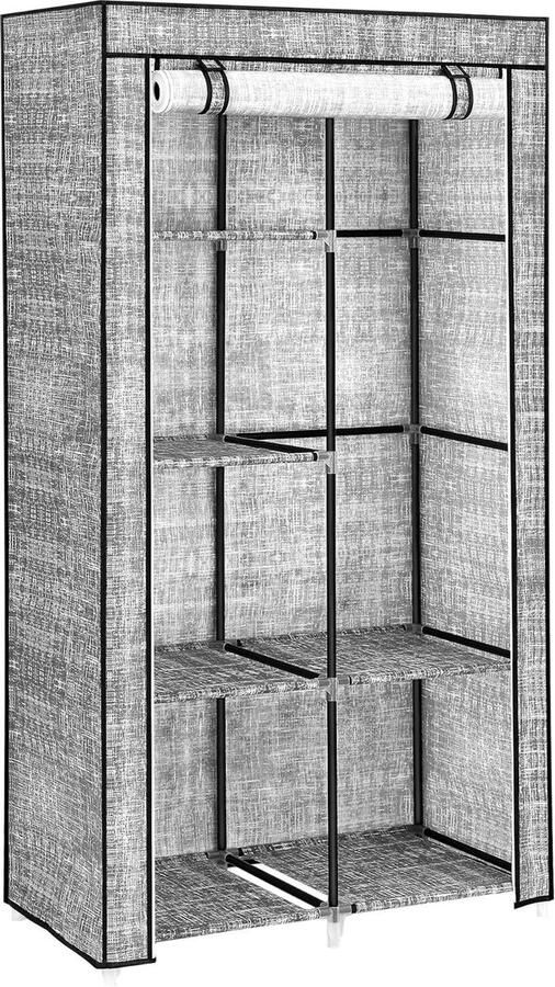 Songmics Kledingkast 6 niveaus 2 kledingstangen vliesstof linnenpatroon metalen frame 88 x 45 x 168 cm voor slaapkamer hal kleedkamer grijs RYG084G12