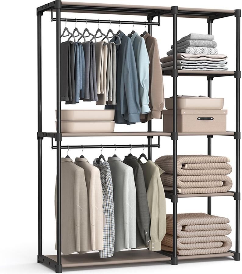 Songmics Kledingkast – Open – Met Kledingroedes – 43 x 124 x 182 cm – Taupe – Ruime Garderobe