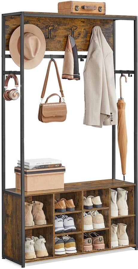 Songmics Kledingrek – Met Schoenenrek – Vintage Bruin-Inktzwart