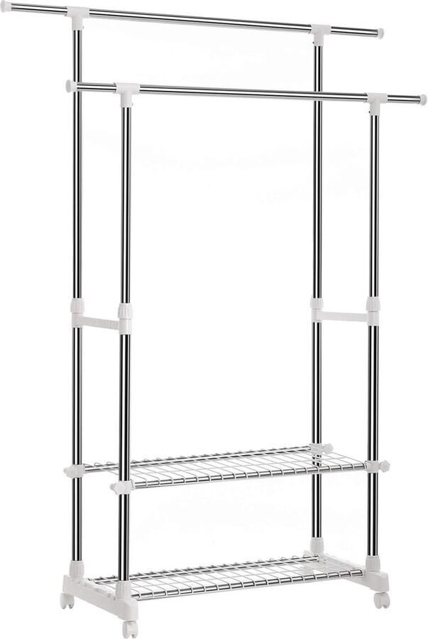 Songmics kledingrek met schoenenrekken met stalen coating Metaal licht en ruimtebesparend 93 0 x 35 5 x 8 5 cm Laadvermogen: 176 lbs Wit