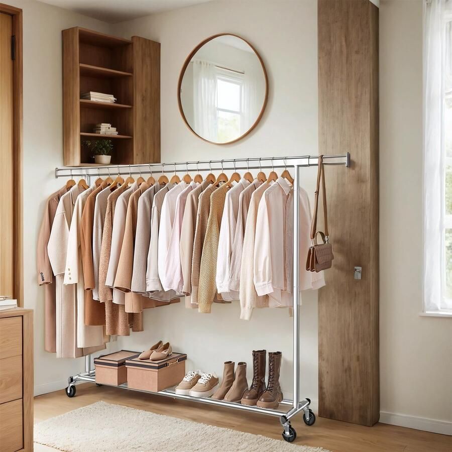 Songmics Kledingrek – Op Wielen – Robuuste Kapstok – Uitschuifbare Roede