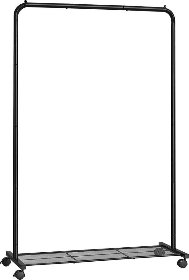 Songmics Kledingrek op wieltjes metalen verplaatsbare garderobe met plank 2 wielen 40 5D x 91B x 158H centimeter Laadvermogen 40 kg zwart