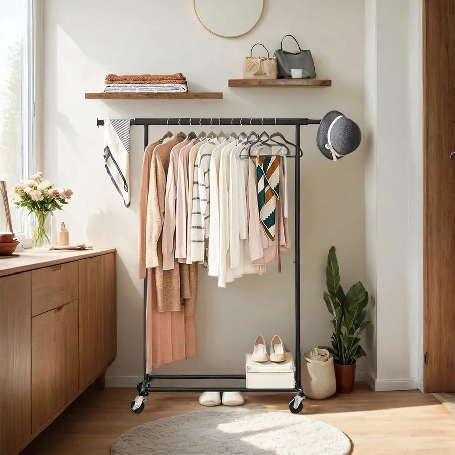 Songmics Kledingrek – Zwaar – Op Wielen – Met Uitschuifbare Kledingroede – Stevig