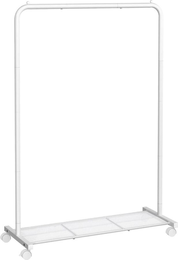 FurnStar Kledingrek kledinghangers kledingrek op wieltjes kledingrek metaal 40 kg draagvermogen met opbergplank eenvoudige montage draagbaar 40.5 x 91 x 158 cm Wit